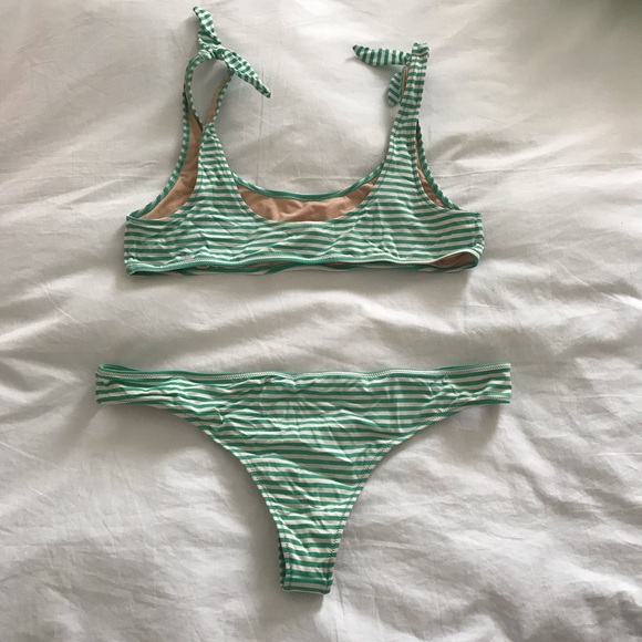 J. Crew Swim Jcrew Playa Nantucket Green Striped Cheeky Bikini